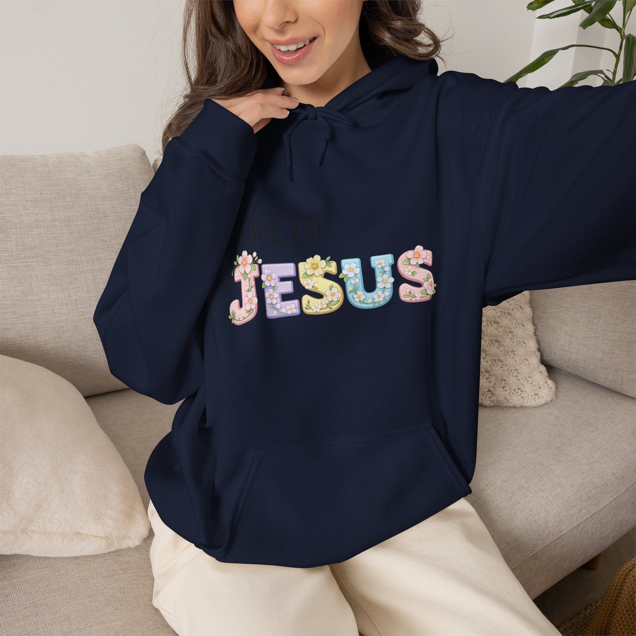 Give Me Jesus Floral Hoodie — Christian Faith Pullover for Women & Men