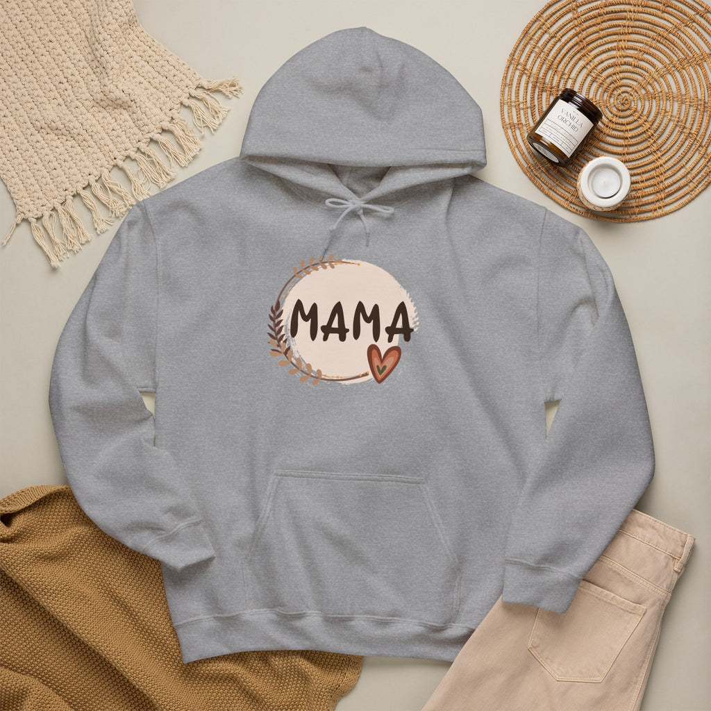 Mama Heart Hoodie — Soft Neutral Mom Sweatshirt, 'MAMA' Script with Heart & Wreath (Mother’s Day Gift)