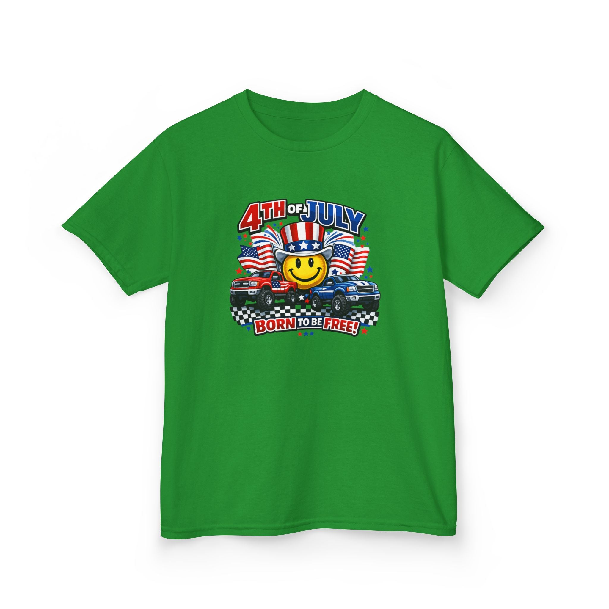 Kids Tee — 4th of July 'Born to Be Free' Smiley Flag Design