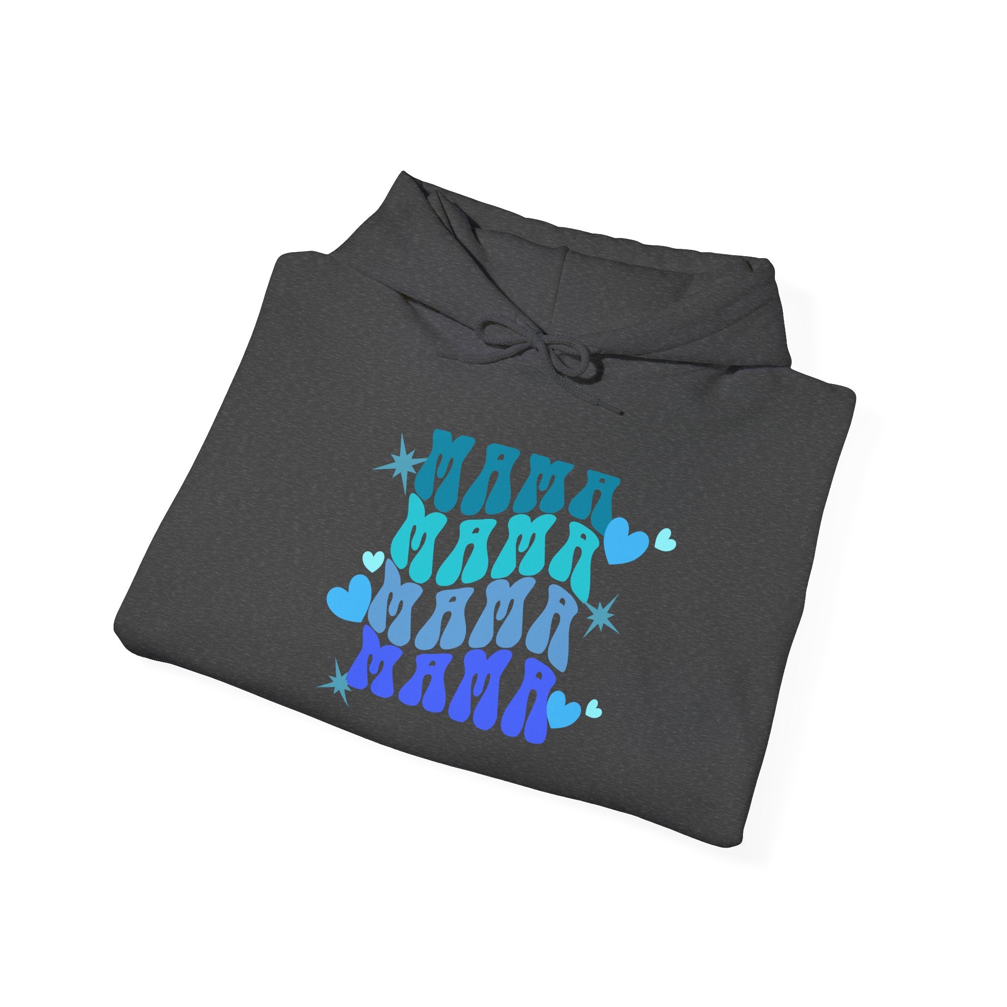 Mama Heart Crewneck Hoodie – Blue Gradient “MAMA” Graphic Sweatshirt
