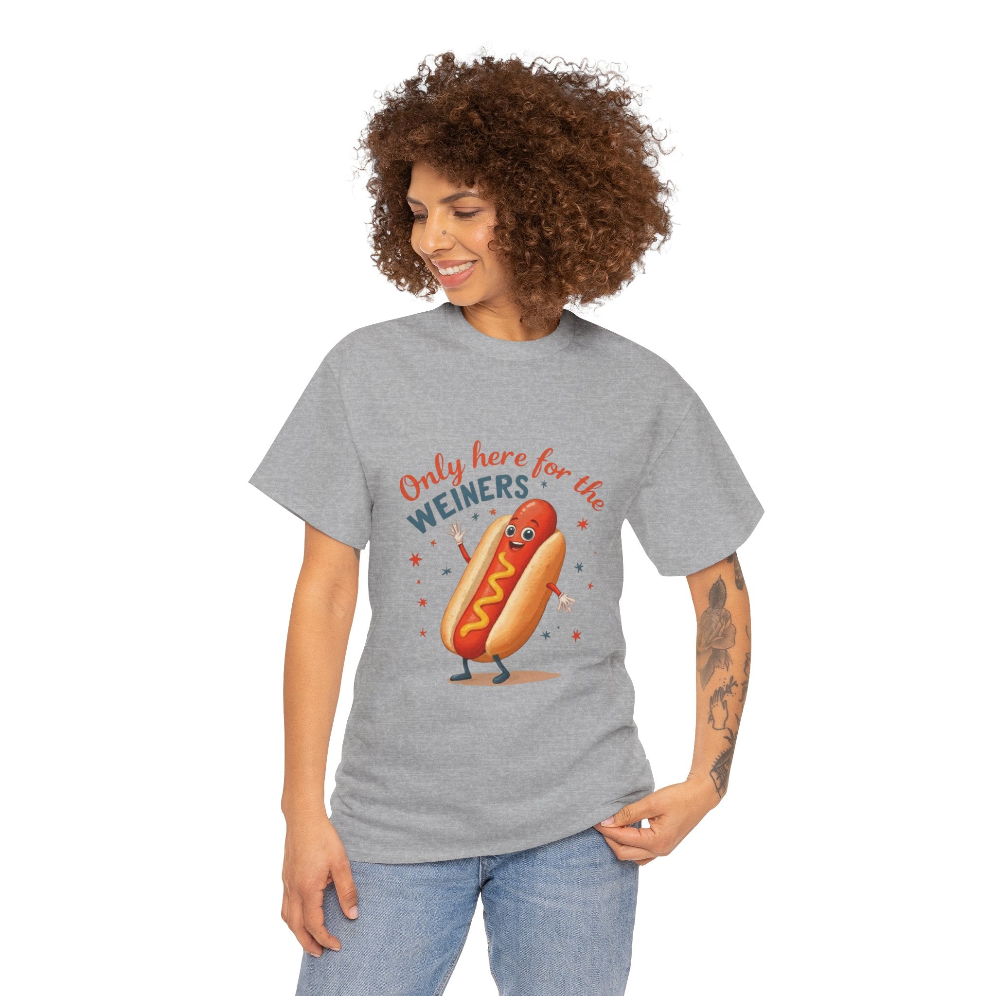 Funny Hot Dog Tee — "Only Here for the Weiners" Graphic T-Shirt
