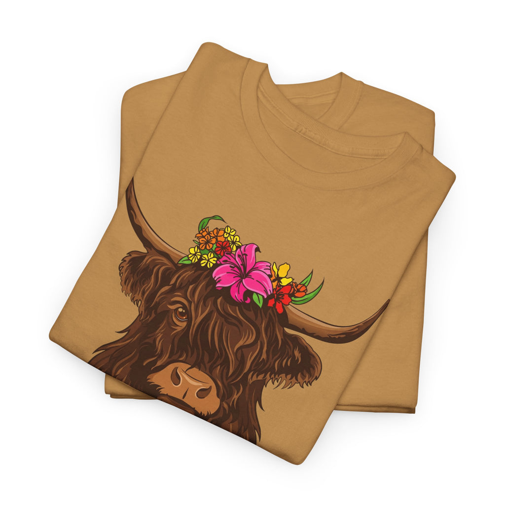 Highland Cow Floral Tee — "Easily Distracted by Cows" Cute Cow Graphic T-Shirt