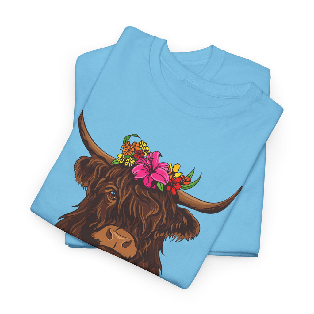 Highland Cow Floral Tee — "Easily Distracted by Cows" Cute Cow Graphic T-Shirt