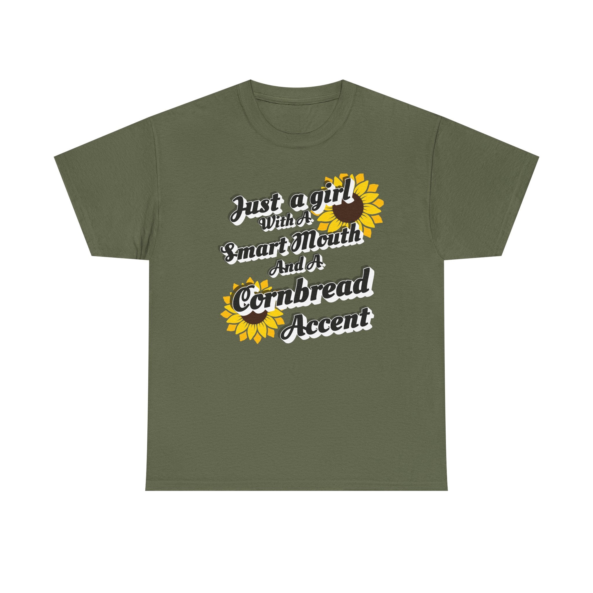 Cornbread Accent T-Shirt – "Just a Girl with a Smart Mouth and a Cornbread Accent" Sunflower Graphic