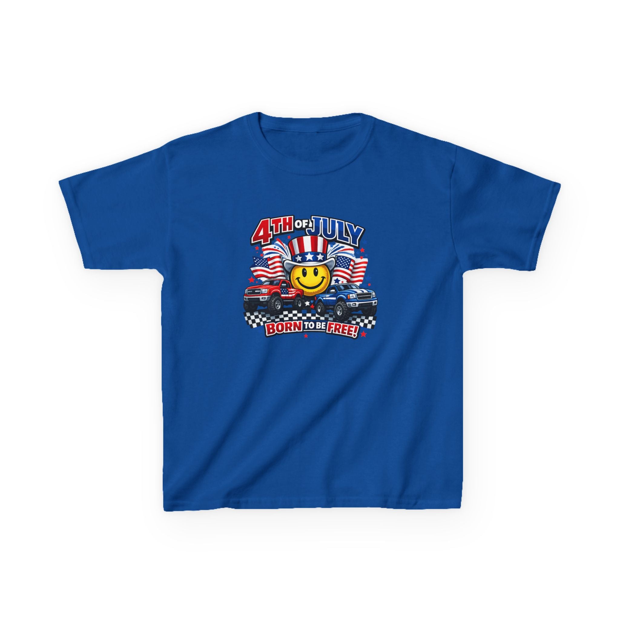 Kids Tee — 4th of July 'Born to Be Free' Smiley Flag Design
