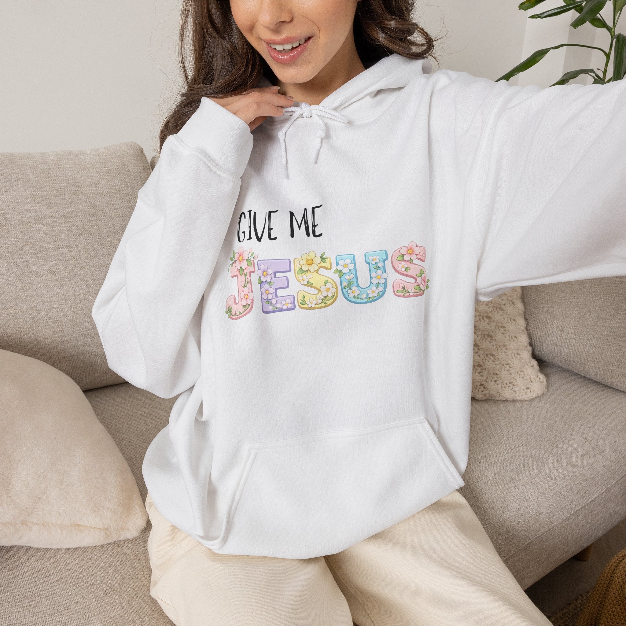 Give Me Jesus Floral Hoodie — Christian Faith Pullover for Women & Men