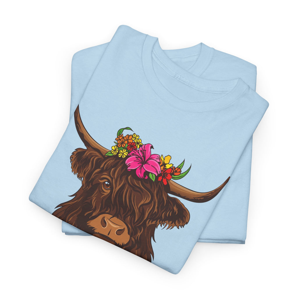 Highland Cow Floral Tee — "Easily Distracted by Cows" Cute Cow Graphic T-Shirt