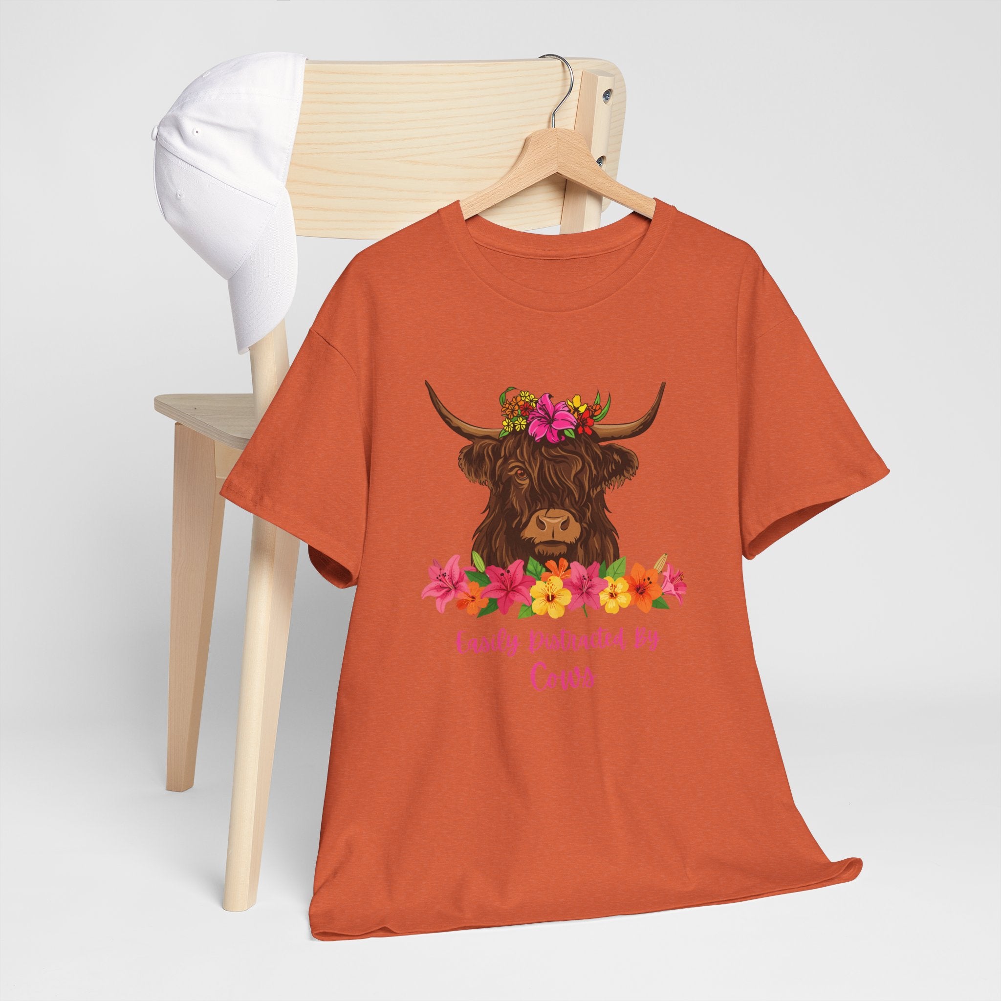 Cow Mom Floral Tee — 'Easily Distracted By Cows' Highland Cow Graphic Shirt