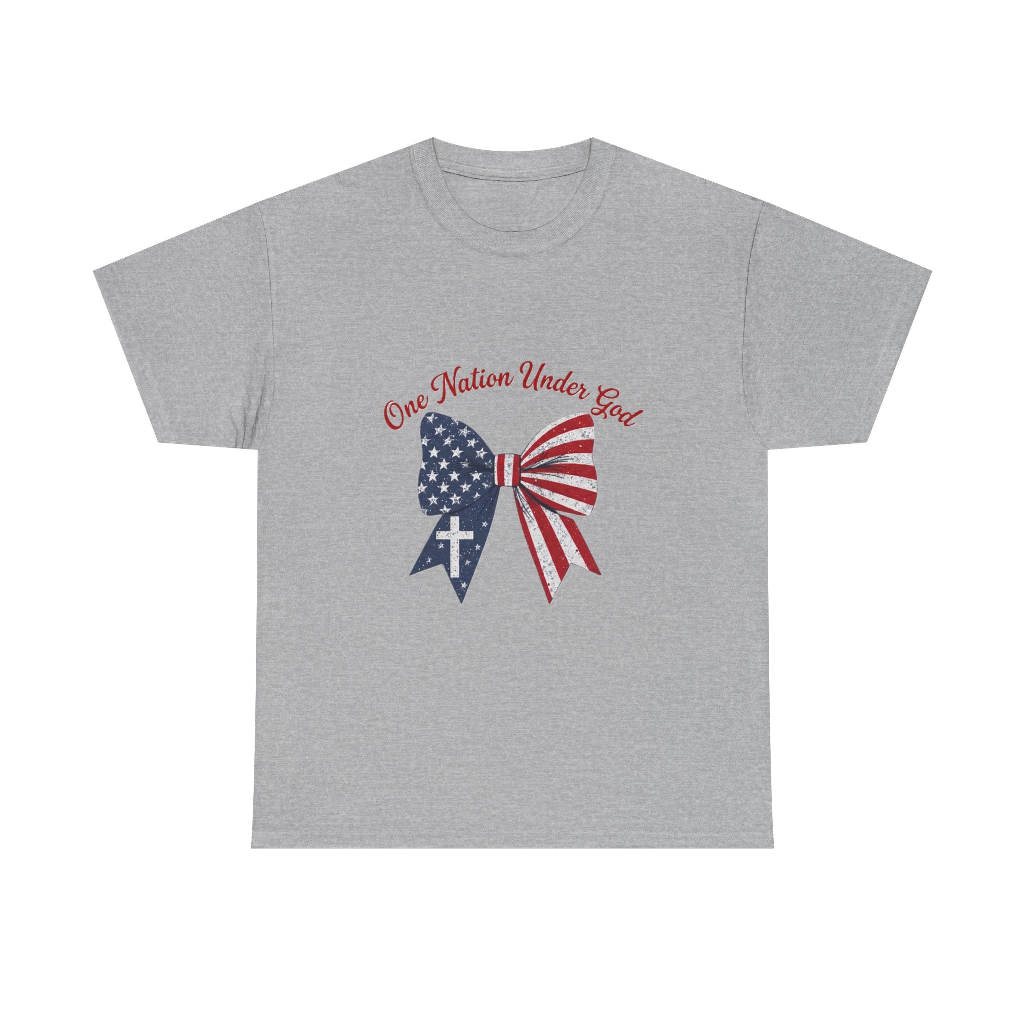 Patriotic Bow Tee — "One Nation Under God" American Flag Cross T-Shirt