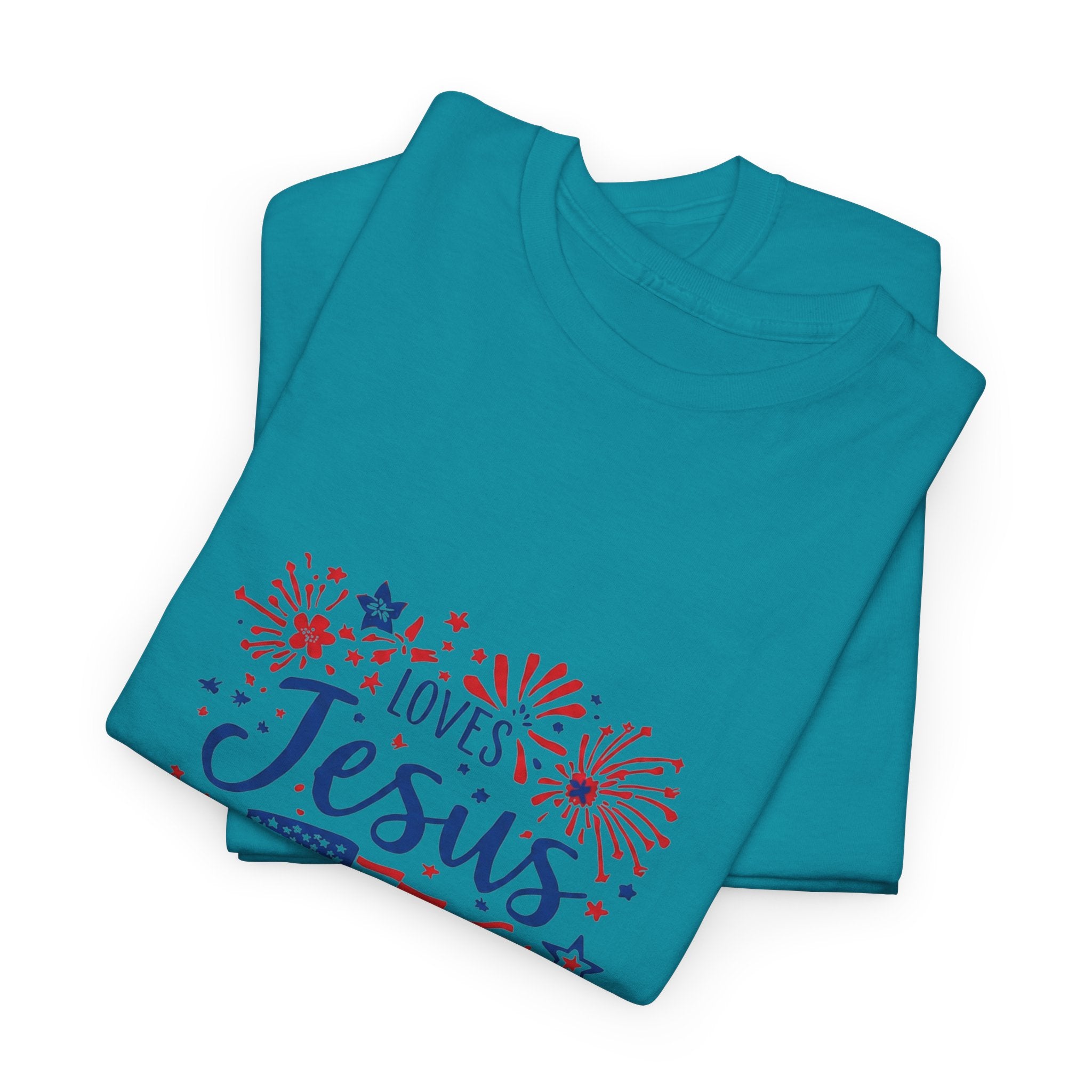 Jesus and America Tee — Patriotic Christian T-Shirt ("Loves Jesus and America Too")