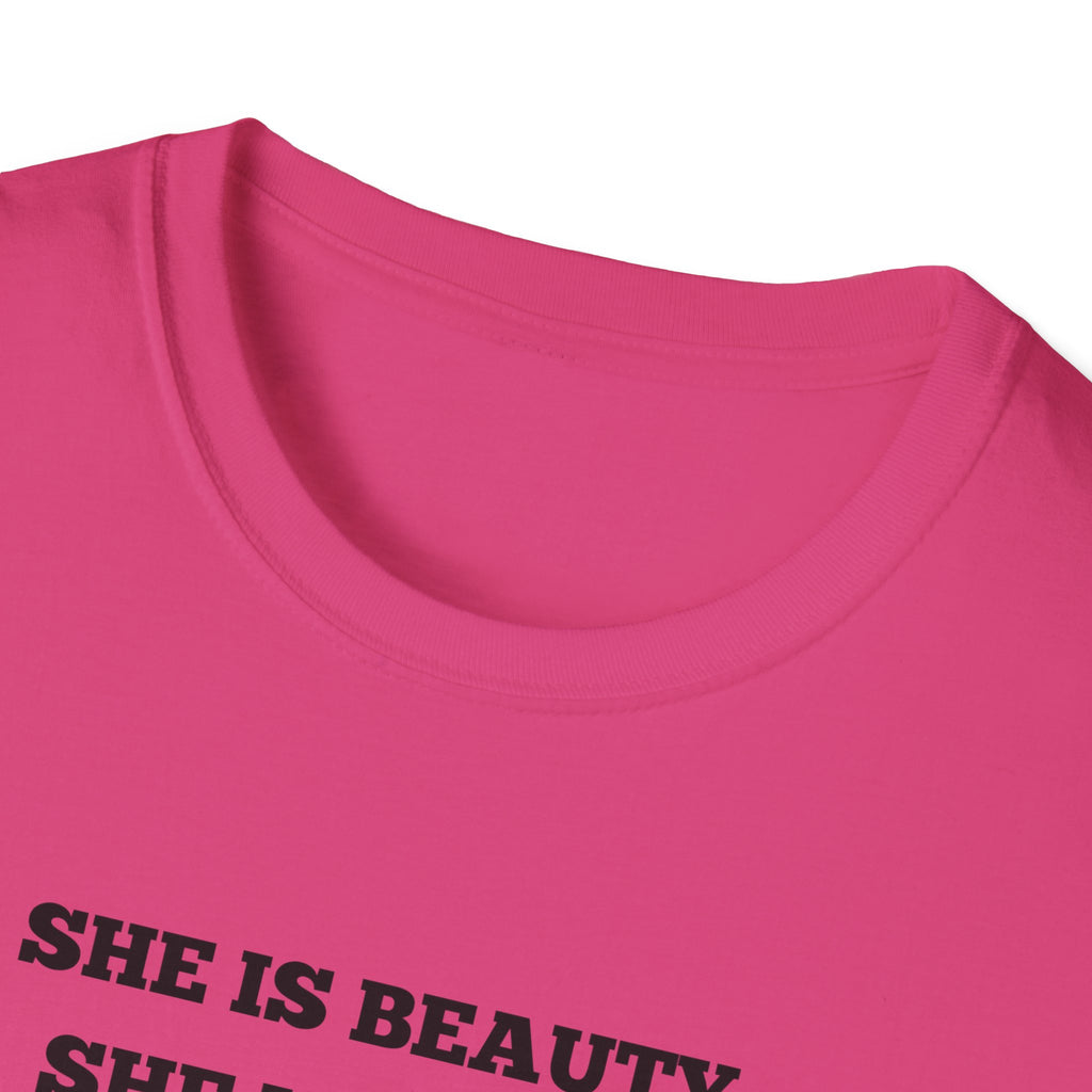 Chicken Tee — "She Is Beauty, She Is Grace, She Will Pech You in the Face" Funny Farm Animal T-Shirt