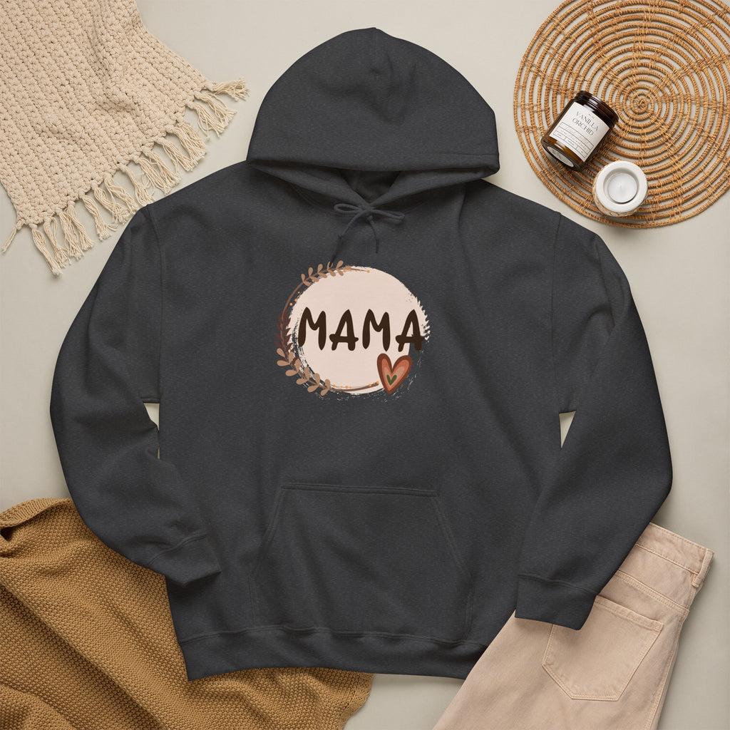 Mama Heart Hoodie — Soft Neutral Mom Sweatshirt, 'MAMA' Script with Heart & Wreath (Mother’s Day Gift)