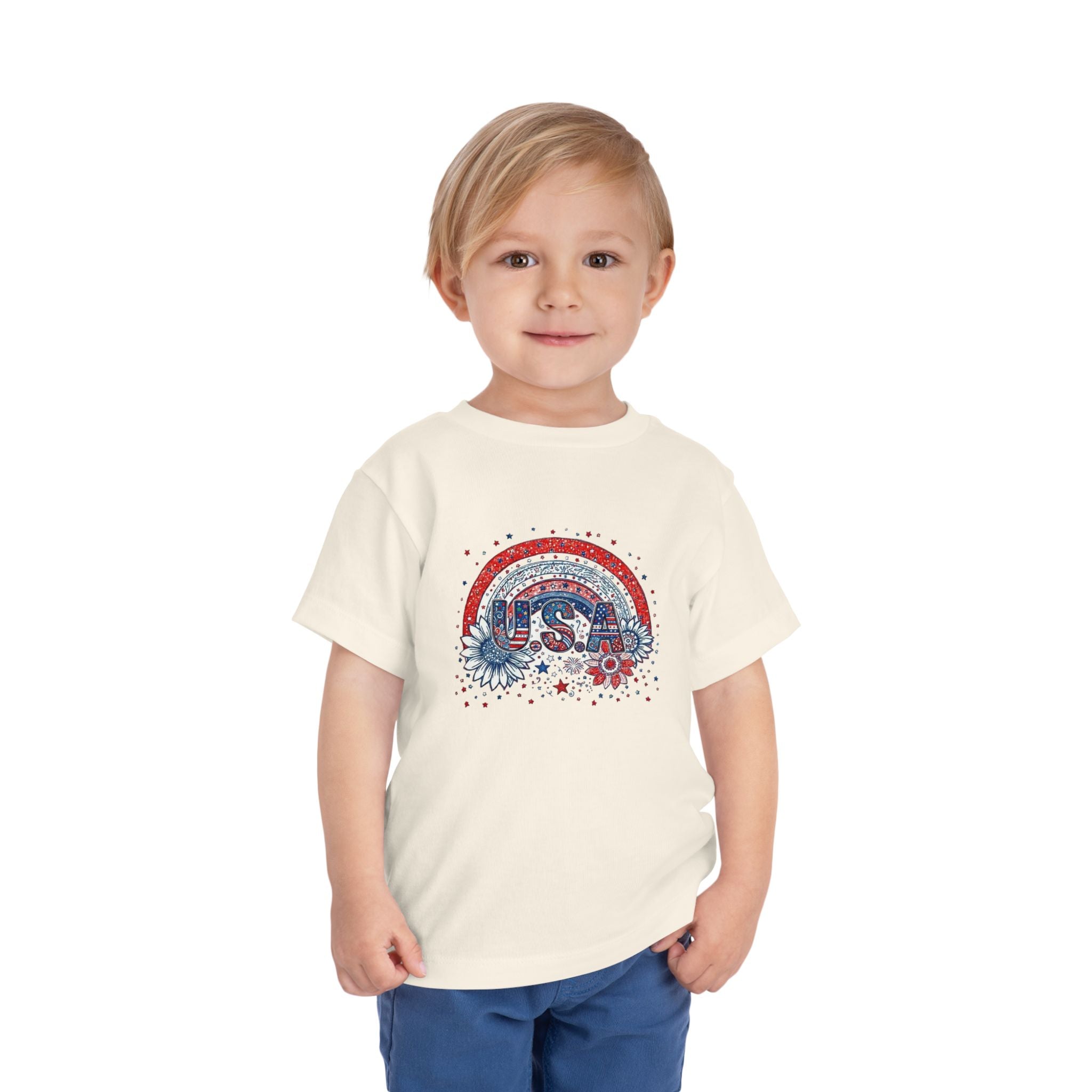 Toddler Tee — USA Rainbow Floral Patriotic 4th of July Shirt