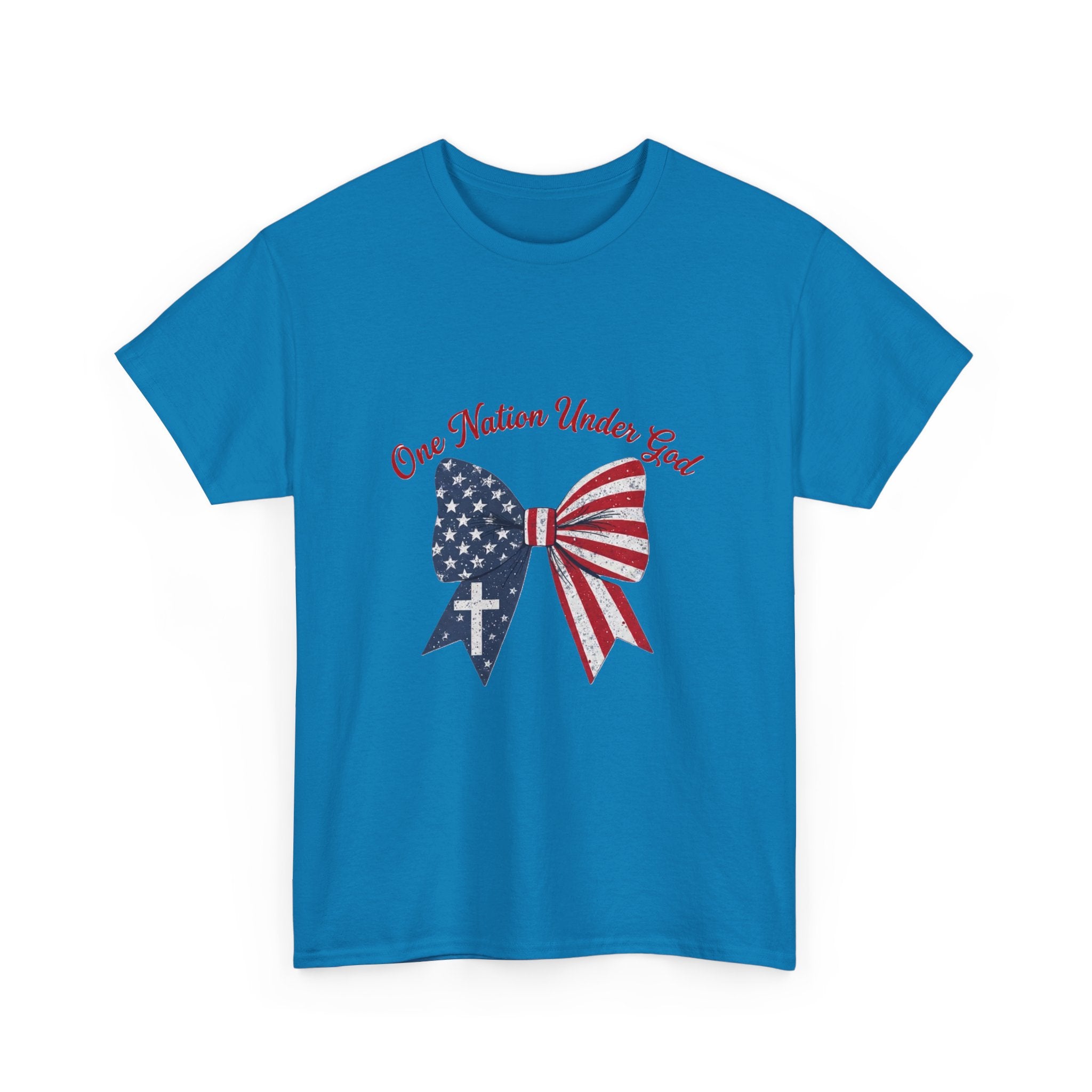 Patriotic Bow Tee — "One Nation Under God" American Flag Cross T-Shirt