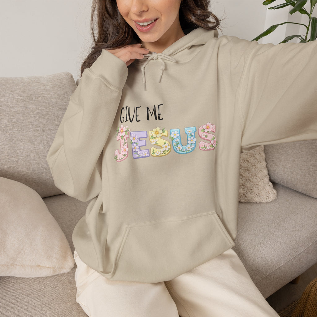 Give Me Jesus Floral Hoodie — Christian Faith Pullover for Women & Men