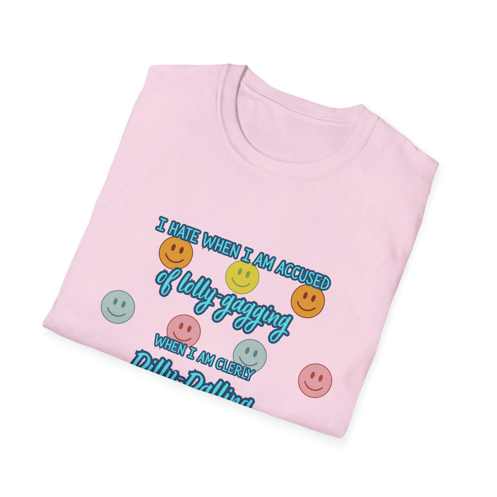 Funny 'I Hate When I Am accused of lolly-gagging' Graphic T-Shirt — Retro Smiley Face Design