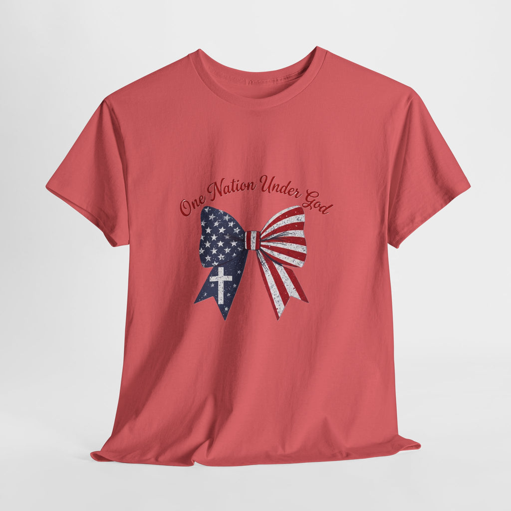Patriotic Bow Tee — "One Nation Under God" American Flag Cross T-Shirt
