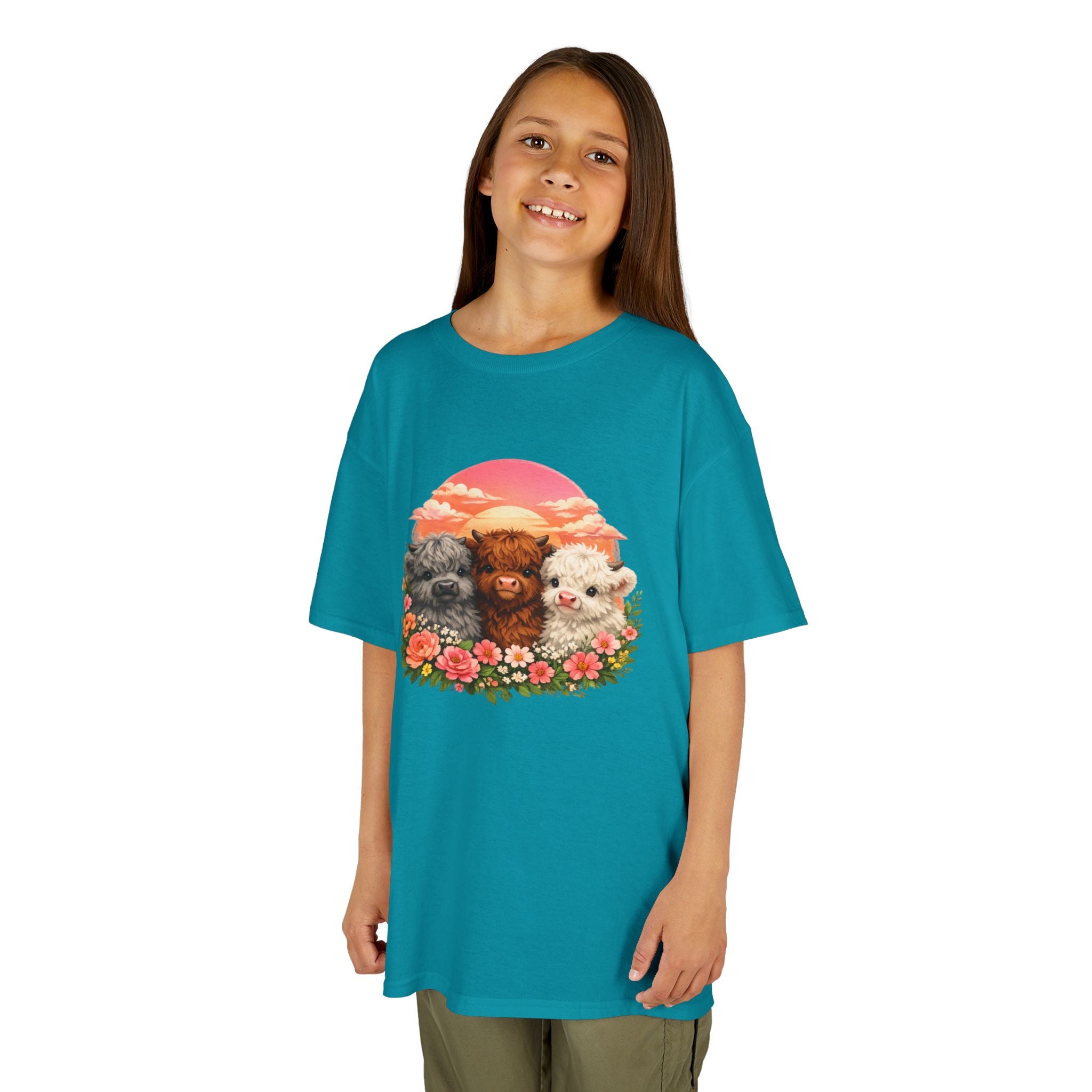 Kids Tee — Trio of Cute Kittens Sunset Floral Design