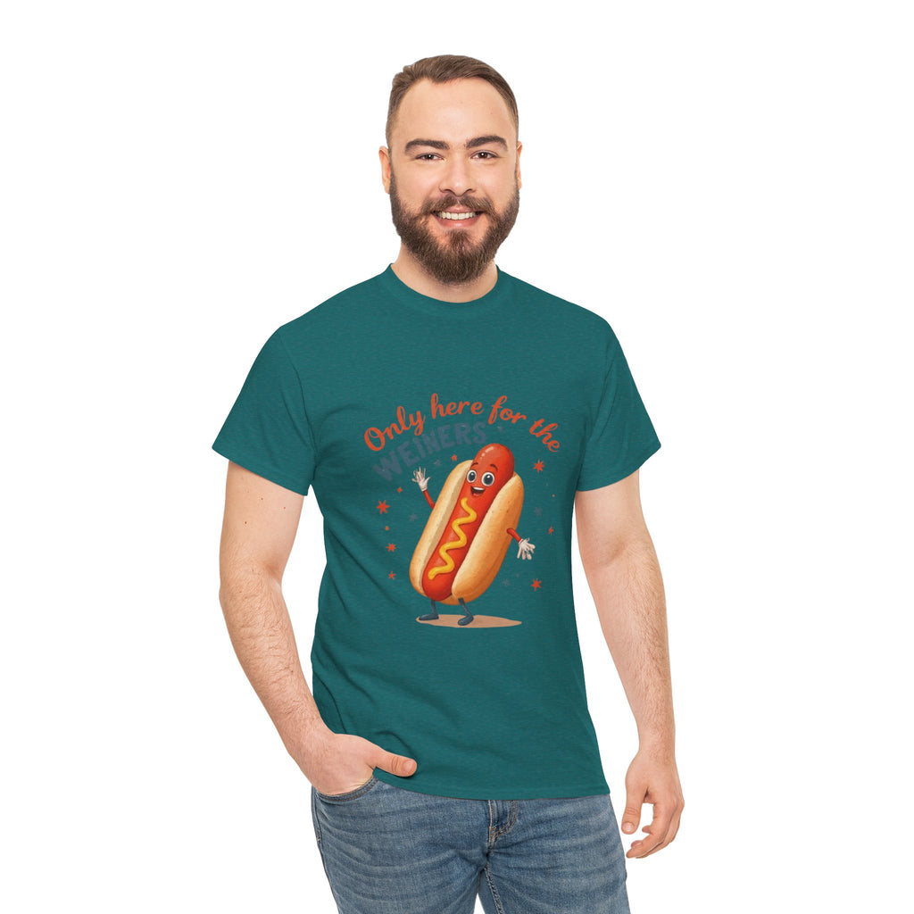 Funny Hot Dog Tee — "Only Here for the Weiners" Graphic T-Shirt