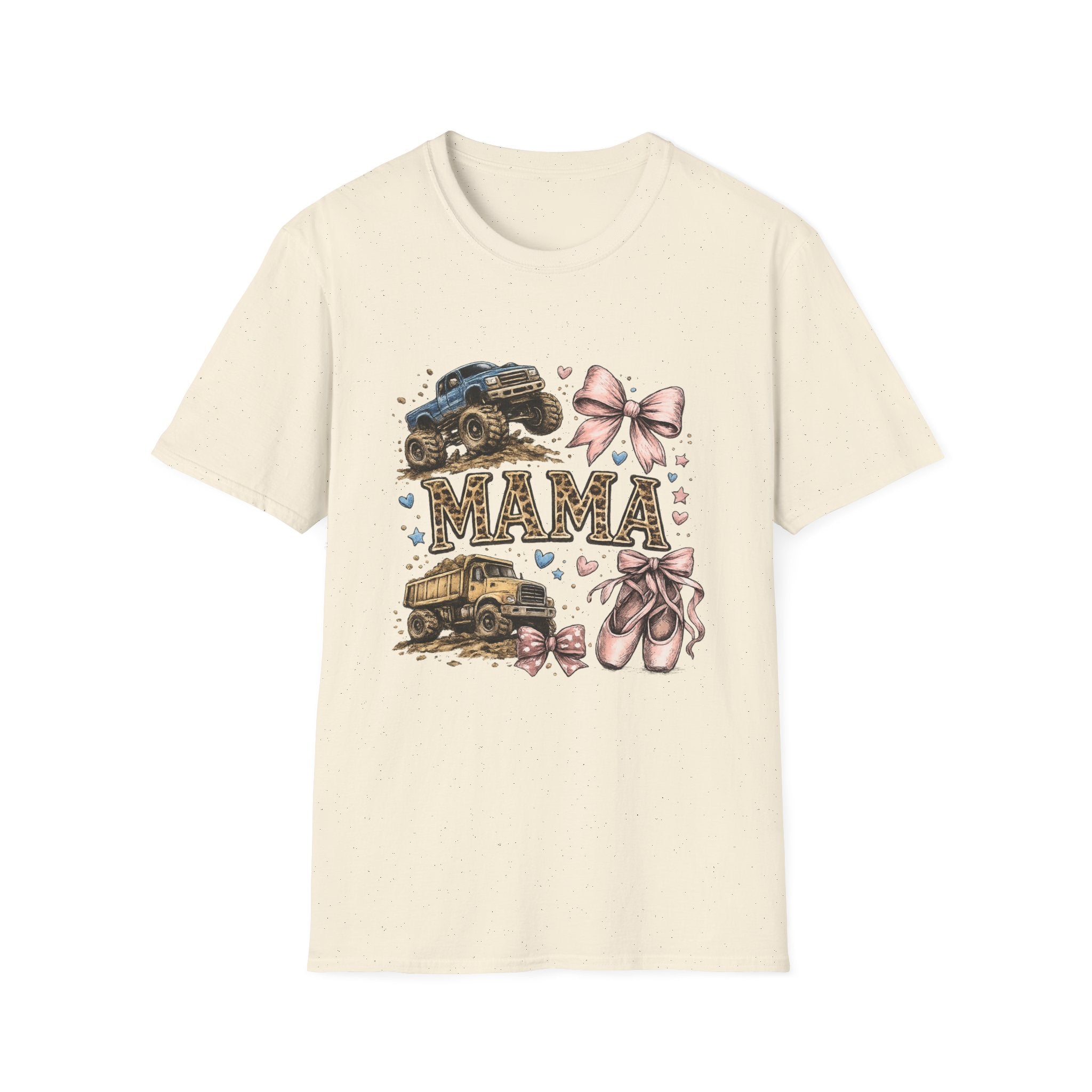 Mama Jeep & Ballet Shoes T-Shirt — 'MAMA' Graphic Tee with Trucks, Bows & Ballet Slippers