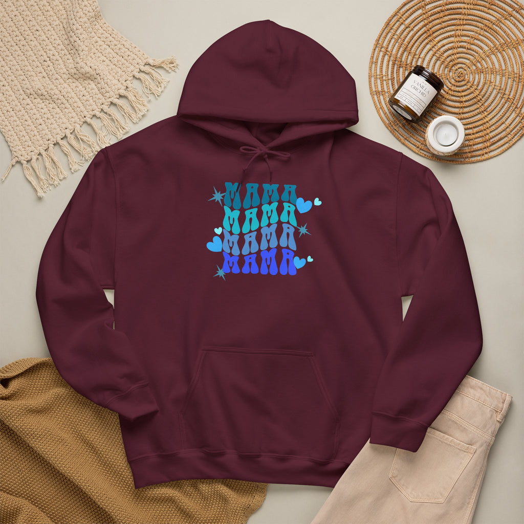Mama Heart Crewneck Hoodie – Blue Gradient “MAMA” Graphic Sweatshirt