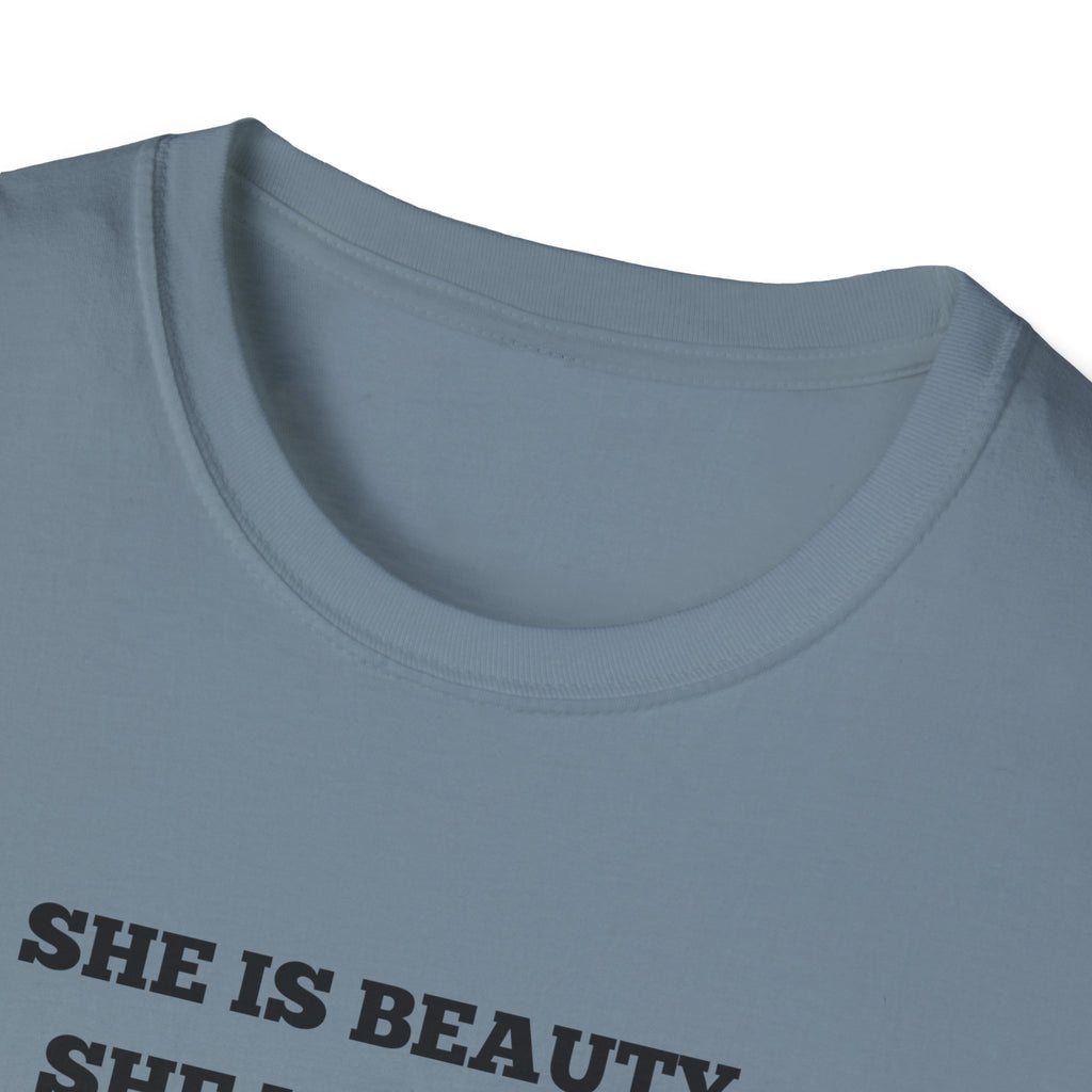 Chicken Tee — "She Is Beauty, She Is Grace, She Will Pech You in the Face" Funny Farm Animal T-Shirt