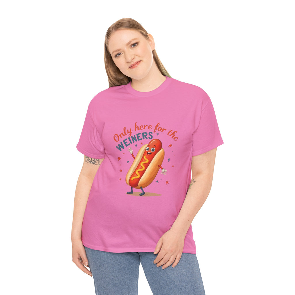 Funny Hot Dog Tee — "Only Here for the Weiners" Graphic T-Shirt