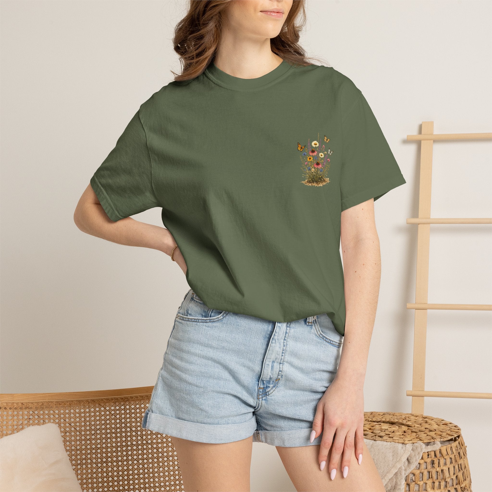 Wildflower Bouquet T-shirt | Backyard Butterflies, Botanical Illustration