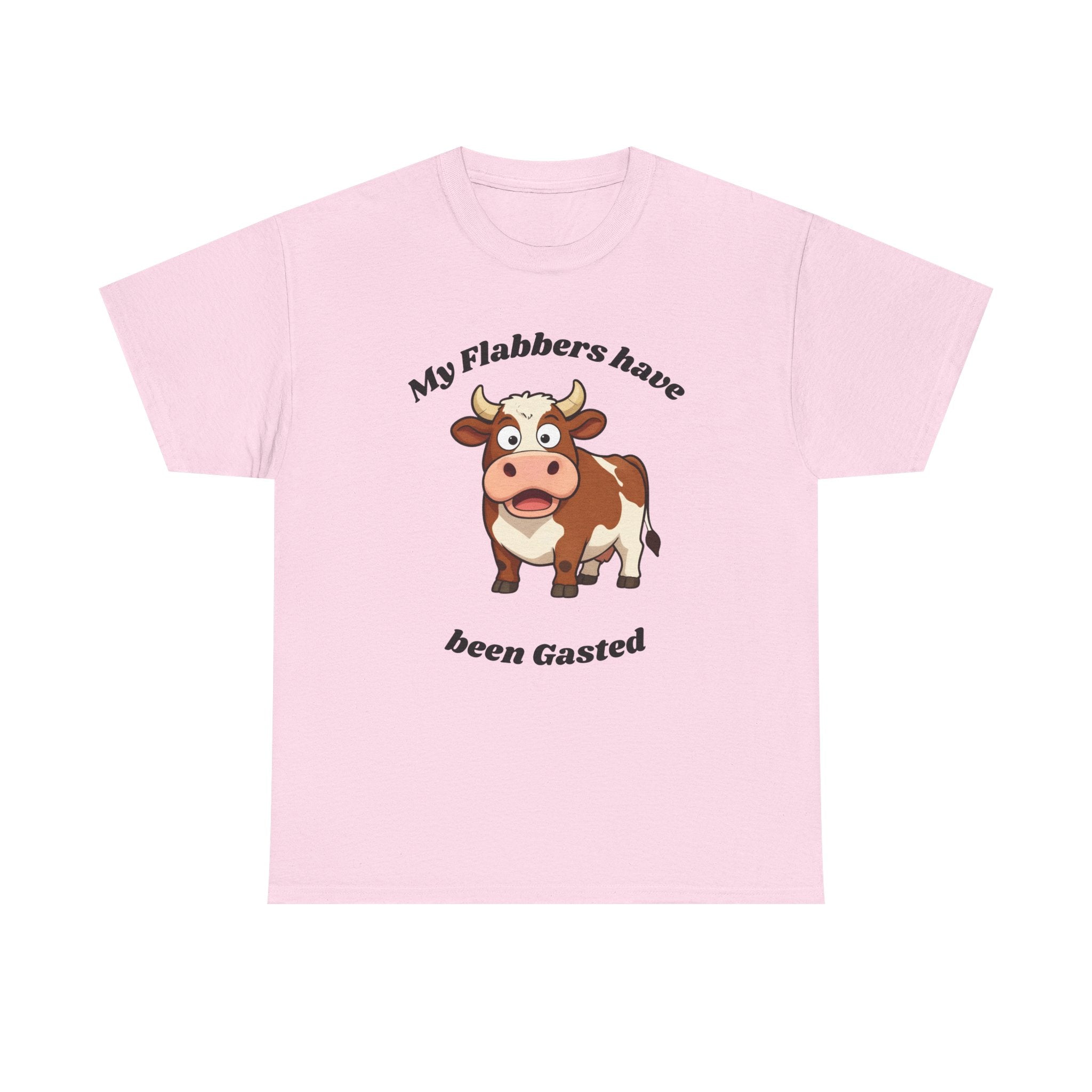 Cow Cartoon Tee — "My Flabbers Have Been Gasted" Funny Farm Animal Shirt
