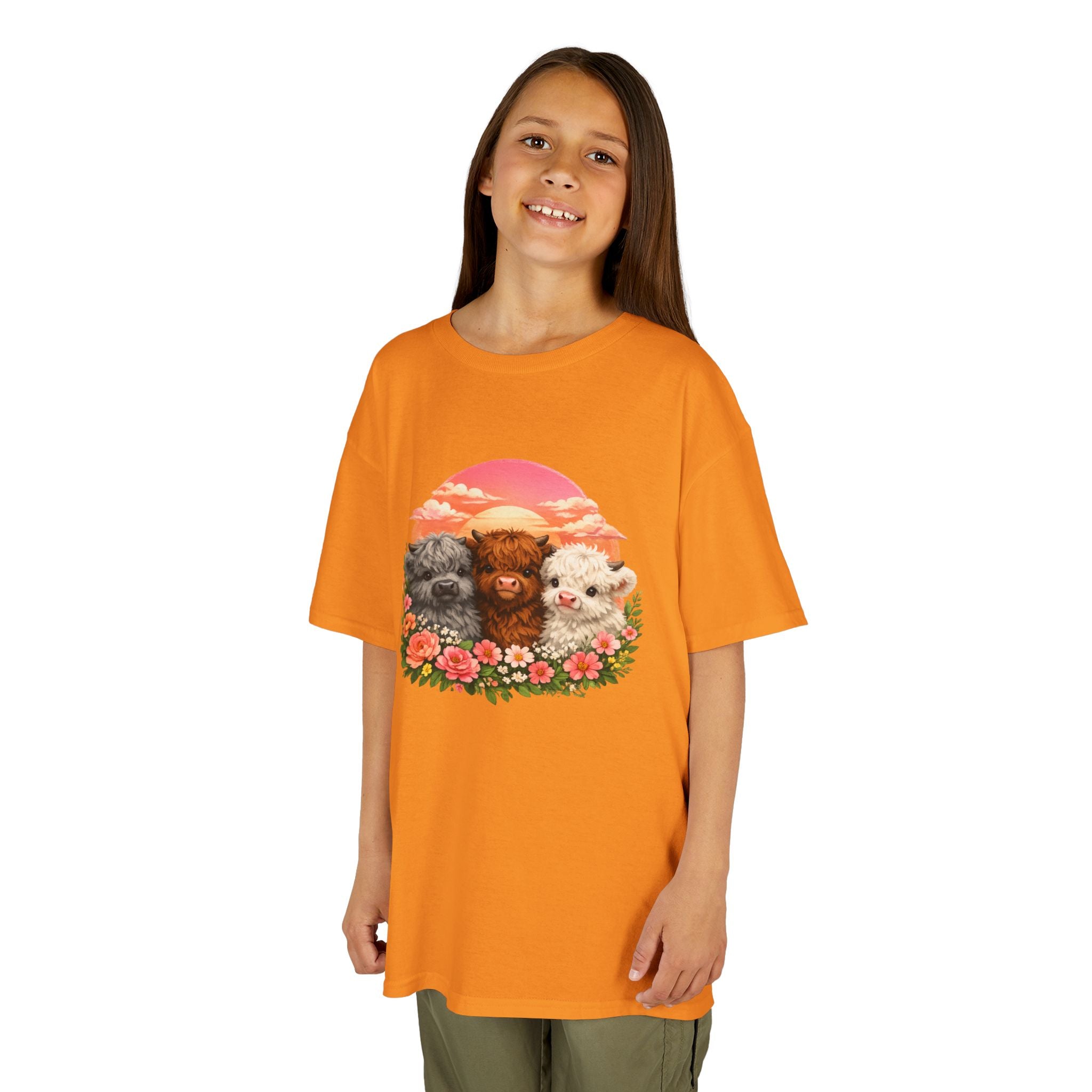 Kids Tee — Trio of Cute Kittens Sunset Floral Design