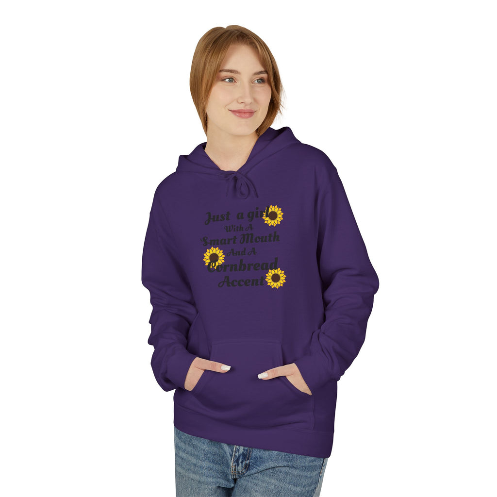 Cornbread Accent Hoodie — "Just a girl with a smart mouth & a cornbread accent" Sunflower Pullover