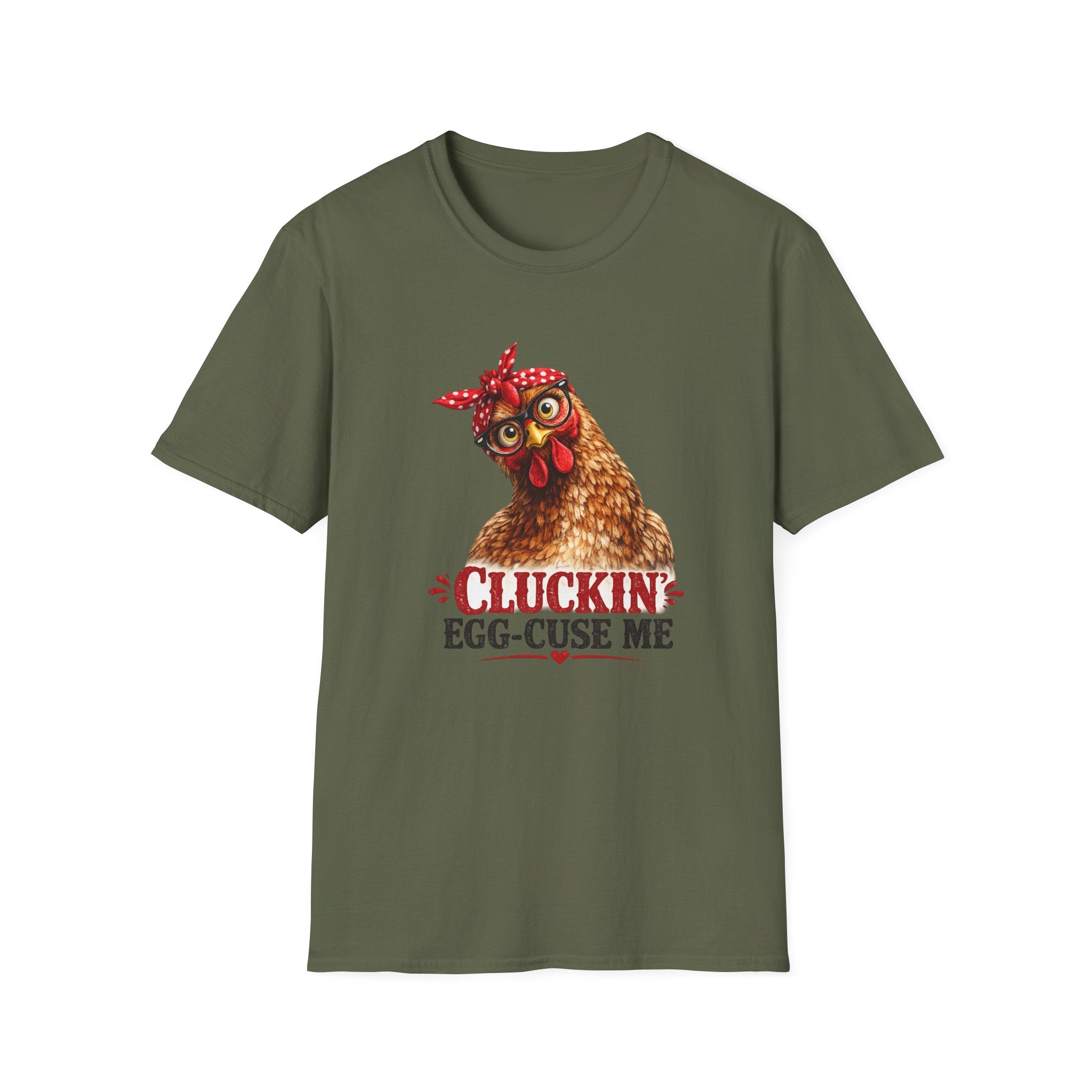 Chicken Graphic T-Shirt — “Cluckin’ Egg-Cuse Me” Vintage Hen Tee