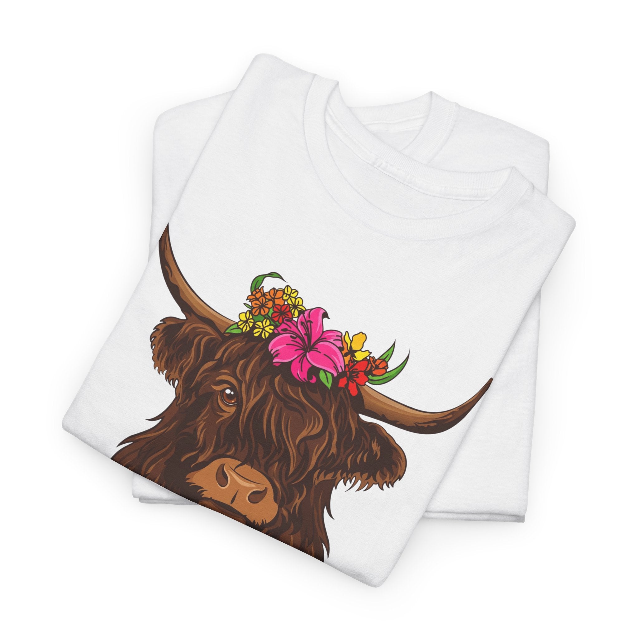 Highland Cow Floral Tee — "Easily Distracted by Cows" Cute Cow Graphic T-Shirt