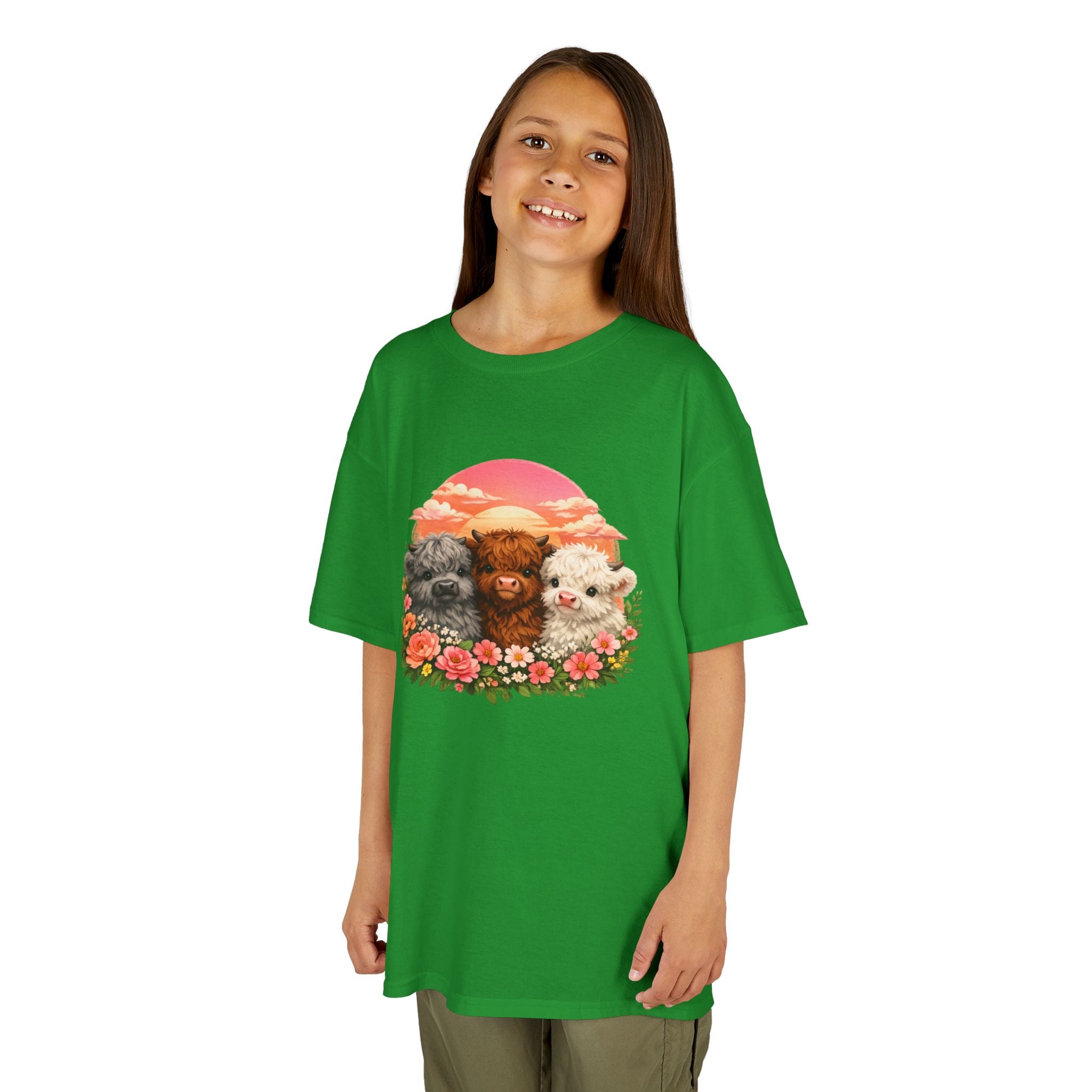 Kids Tee — Trio of Cute Kittens Sunset Floral Design