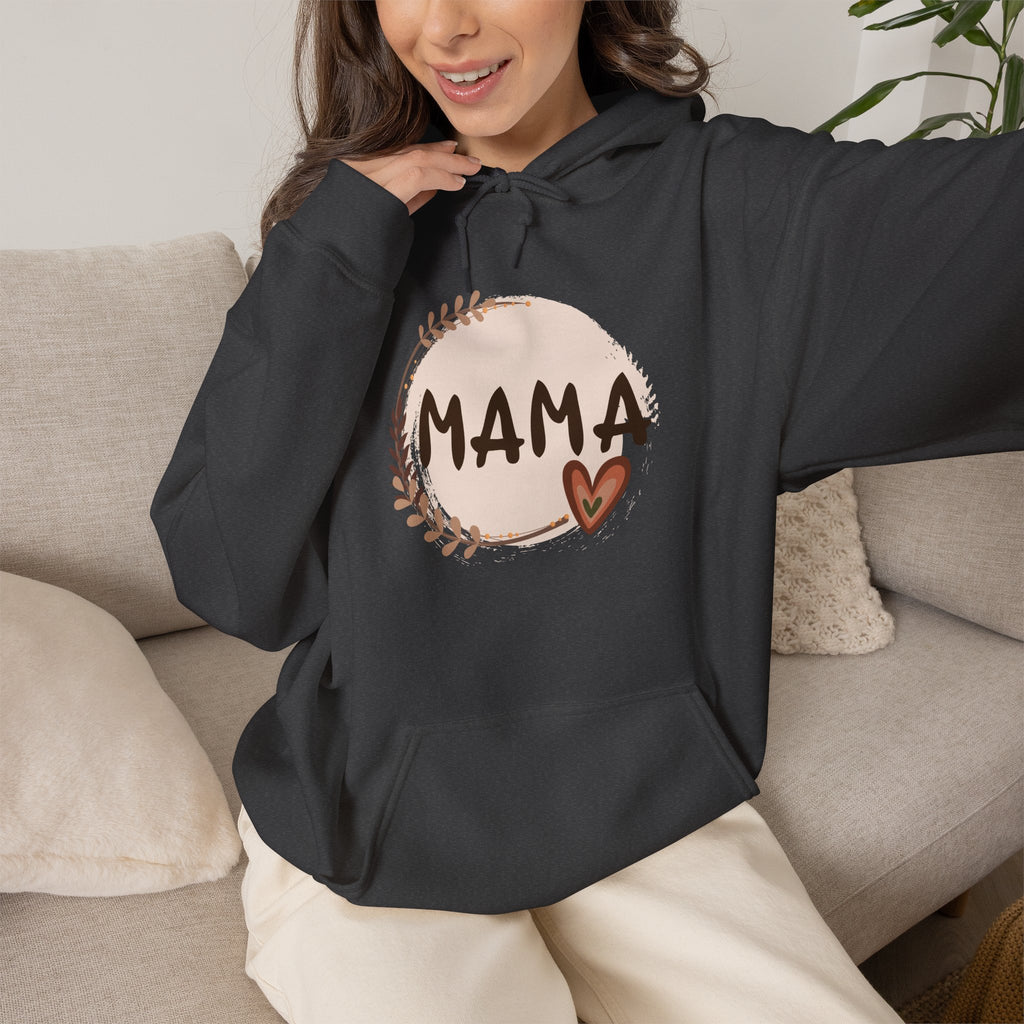 Mama Heart Hoodie — Soft Neutral Mom Sweatshirt, 'MAMA' Script with Heart & Wreath (Mother’s Day Gift)