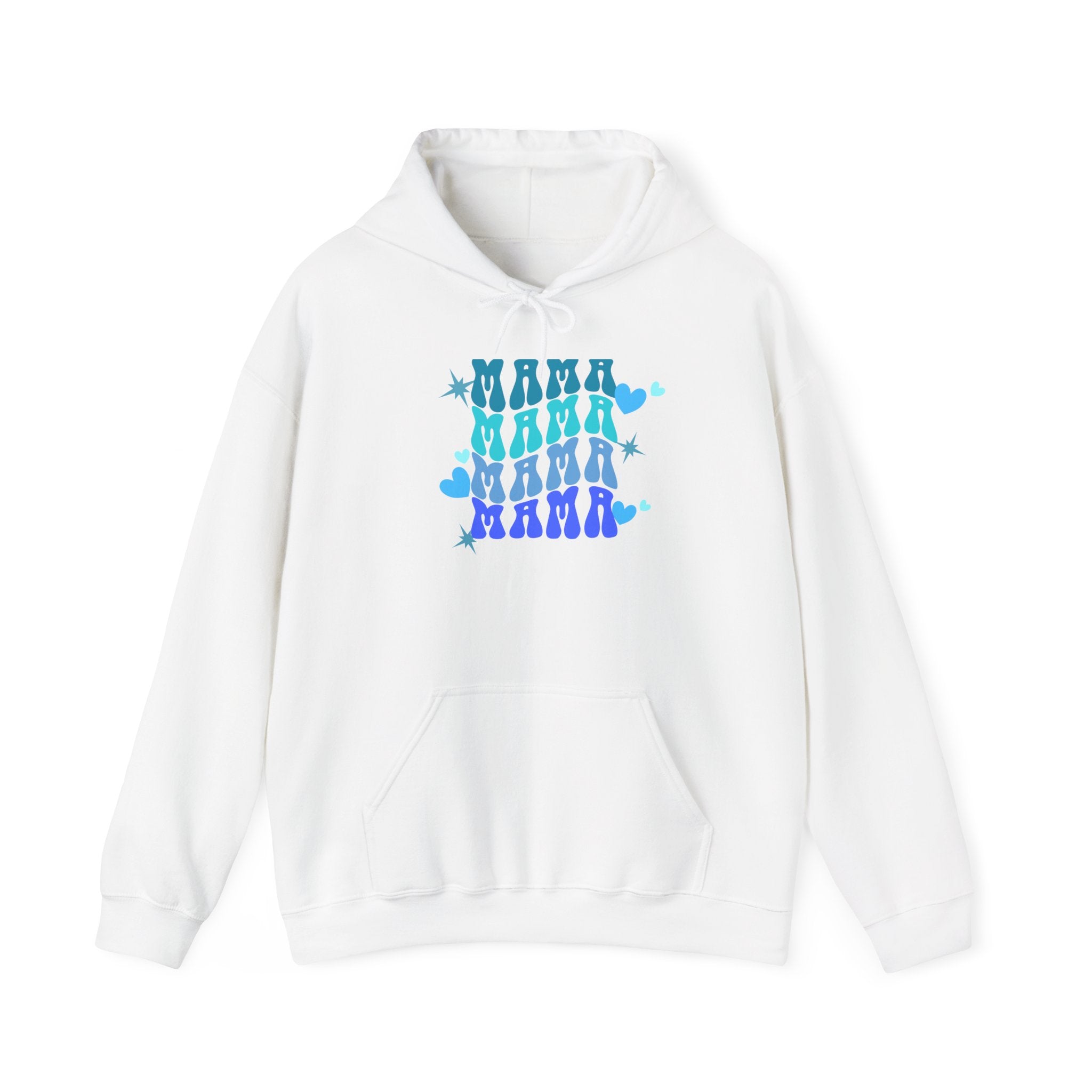 Mama Heart Crewneck Hoodie – Blue Gradient “MAMA” Graphic Sweatshirt