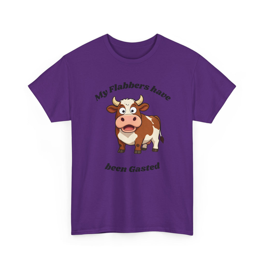 Cow Cartoon Tee — "My Flabbers Have Been Gasted" Funny Farm Animal Shirt